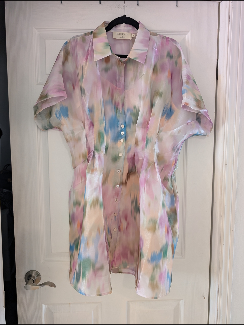 Exquisite Multicolor Watercolor Button-Up Dress